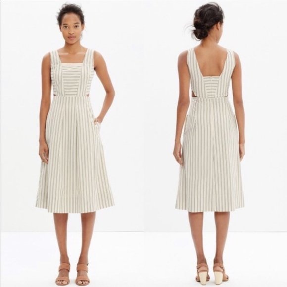 Madewell Dresses & Skirts - Madewell Striped Midi Sun Dress Cutouts Cream